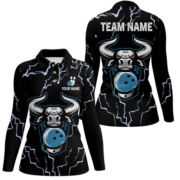 Bowling Bull Thunder Lightning Black Bowling polo shirts for women custom Bowling Team League Jersey NQS6498