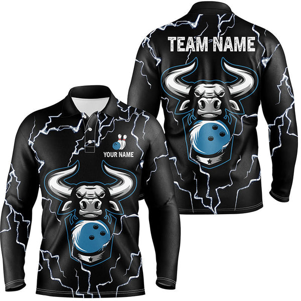 Bowling Bull Thunder Lightning Black Bowling polo shirts for men custom Bowling Team League Jersey NQS6498