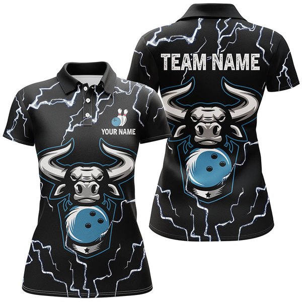 Bowling Bull Thunder Lightning Black Bowling polo shirts for women custom Bowling Team League Jersey NQS6498
