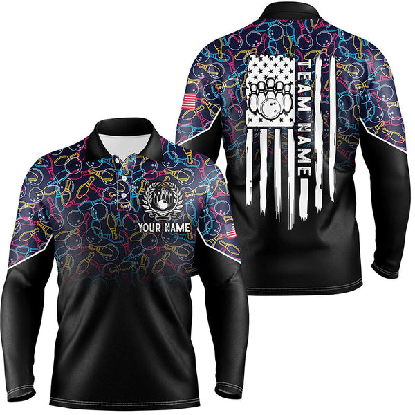 Black bowling camo Mens polo bowling shirts Custom American flag patriotic bowling team league jerseys NQS6759