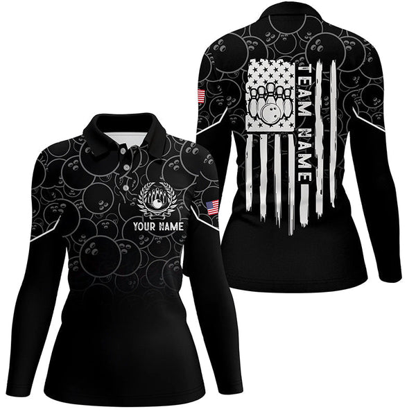 Black bowling camo Women bowling polo shirt Custom American flag patriotic bowling team league jerseys NQS6760