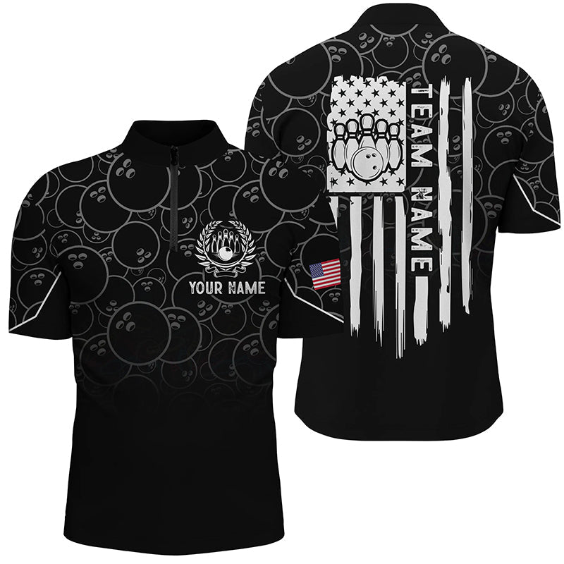 Black bowling camo Mens bowling Quarter Zip shirts Custom American flag patriotic bowling team jerseys NQS6760