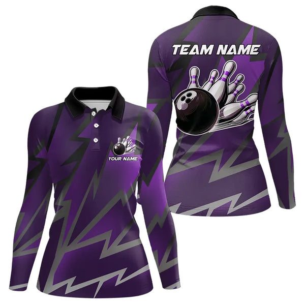 Purple Lightning Thunder Storm Team bowling shirts for women custom bowling Polo, Quarter zip jerseys NQS9625