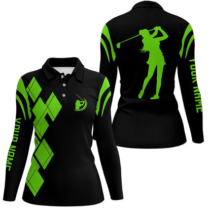 Black and green argyle pattern Women golf polo shirts custom ladies golf shirt for women NQS7402