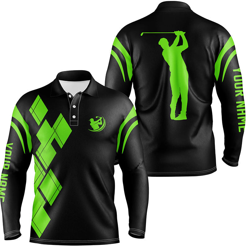 Black and green argyle pattern Mens golf polo shirts custom team golf shirt for men NQS7402