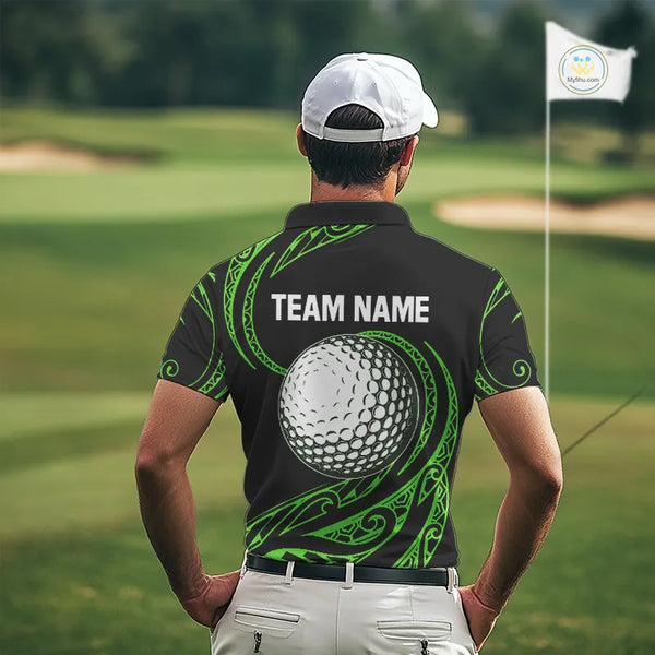 Black and Green Tribal Pattern Golf Ball Mens Golf Polo Shirts custom unique mens golf apparel NQS9820