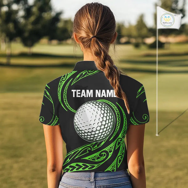 Black and Green Tribal Pattern Golf Ball Women Golf Polo Shirts custom unique ladies golf apparel NQS9820