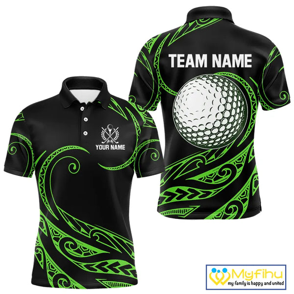 Black and Green Tribal Pattern Golf Ball Mens Golf Polo Shirts custom unique mens golf apparel NQS9820