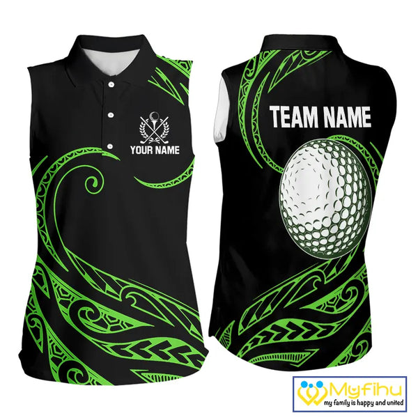 Black and Green Tribal Pattern Golf Ball Women Sleeveless Polo Shirt custom unique ladies golf apparel NQS9820