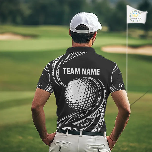 Black and White Tribal Pattern Golf Ball Mens Golf Polo Shirts custom unique mens golf apparel NQS9821