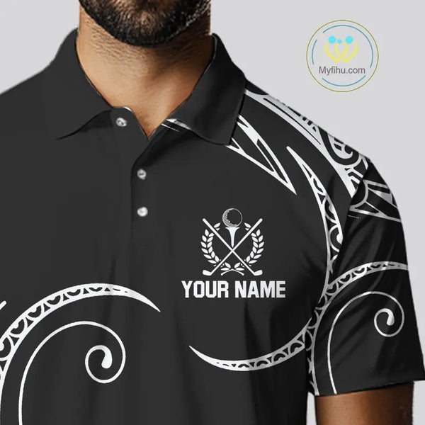 Black and White Tribal Pattern Golf Ball Mens Golf Polo Shirts custom unique mens golf apparel NQS9821