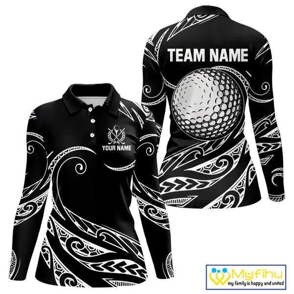 Black and White Tribal Pattern Golf Ball Women Golf Polo Shirts custom unique ladies golf apparel NQS9821