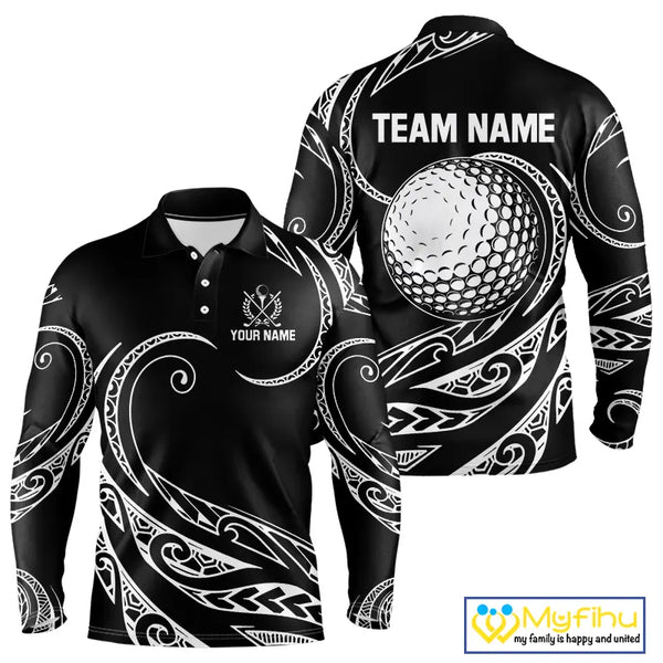 Black and White Tribal Pattern Golf Ball Mens Golf Polo Shirts custom unique mens golf apparel NQS9821