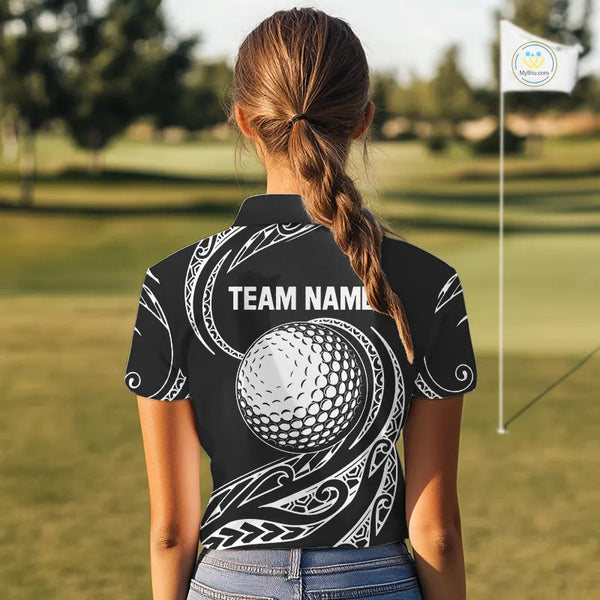 Black and White Tribal Pattern Golf Ball Women Golf Polo Shirts custom unique ladies golf apparel NQS9821