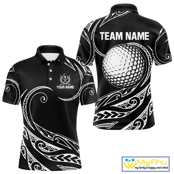 Black and White Tribal Pattern Golf Ball Mens Golf Polo Shirts custom unique mens golf apparel NQS9821