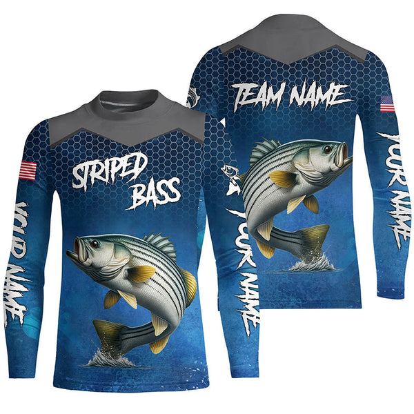 Blue camo Striped Bass fishing Custom performance long sleeve team Striper fishing tournament shirts NQS7729