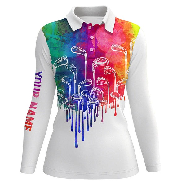Watercolor white Womens golf polo shirts custom golf clubs golf attire for women, golfer gifts NQS6069