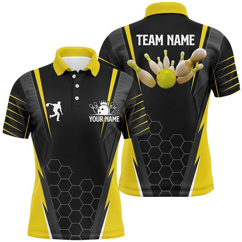 Black Men's Bowling polo Shirt Custom Name mens Bowlers Jersey, team bowling outfits | Yellow NQS6504
