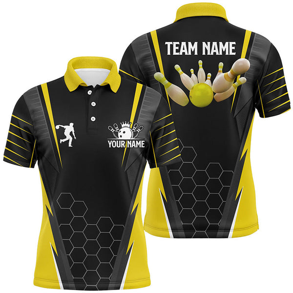 Black Men's Bowling polo Shirt Custom Name mens Bowlers Jersey, team bowling outfits | Yellow NQS6504