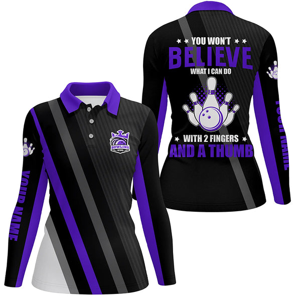 Purple & black Women bowling shirts Custom you won't believe what I can do with 2 fingers and a thumb NQS8839