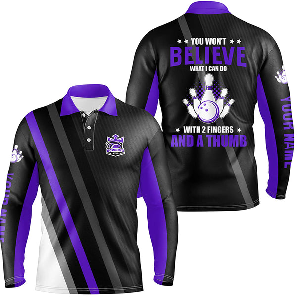 Purple & black Mens bowling shirts Custom you won't believe what I can do with 2 fingers and a thumb NQS8839