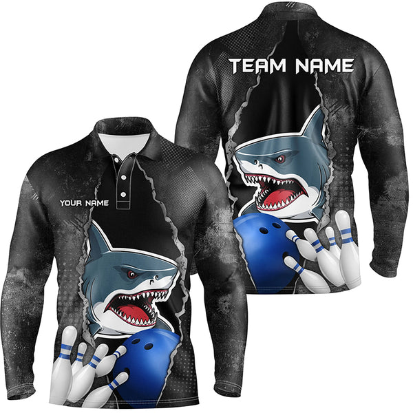 Shark grunge pattern Custom Men Bowling Polo, Quarter Zip Shirts Shark Bowling Team Jerseys Outfits NQS8841