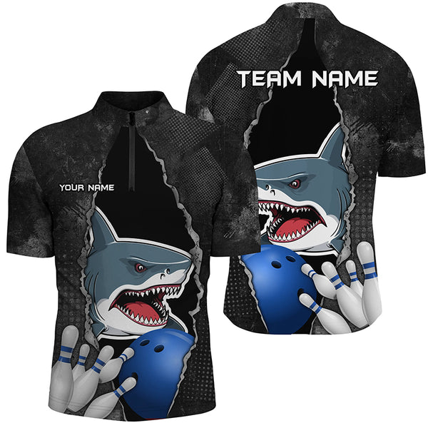 Shark grunge pattern Custom Men Bowling Polo, Quarter Zip Shirts Shark Bowling Team Jerseys Outfits NQS8841