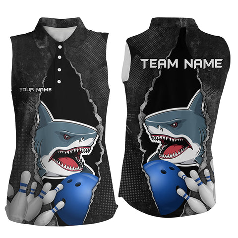 Shark grunge pattern Custom Womens Sleeveless Polo Shirts Shark Bowling Team Jerseys Outfits NQS8841