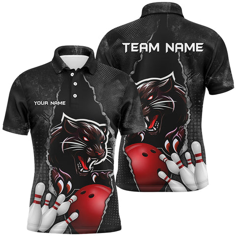 Black grunge pattern Custom Men Bowling Polo, Quarter Zip Shirt Panther Bowling Team Jerseys Outfits NQS8842