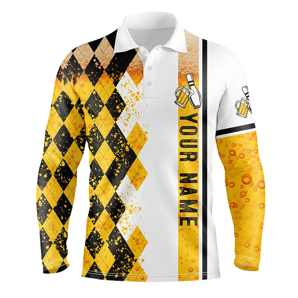 Funny black and yellow argyle Bowling beer Polo shirts for men custom team bowling jerseys for mens NQS6950
