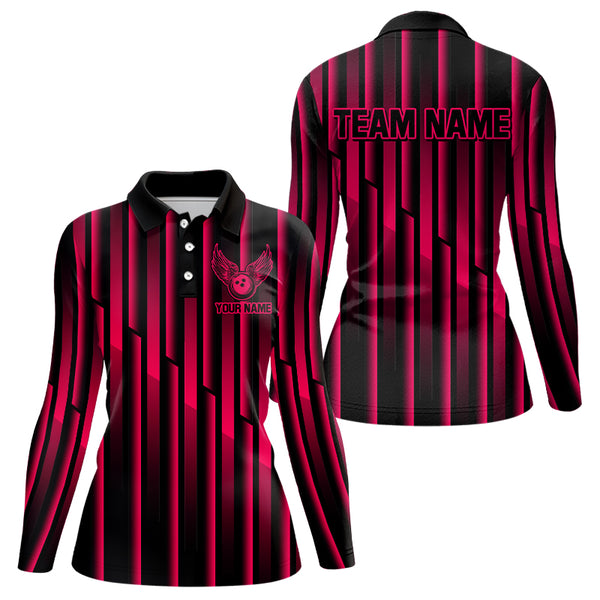 Black and Pink neon light pattern Bowling Polo, Quarter Zip Shirt For Women Custom Team Bowling Jersey NQS9106