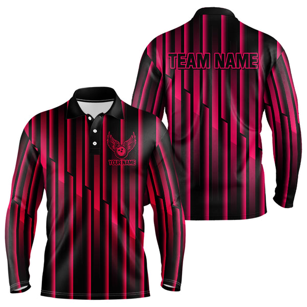 Black and Pink neon lights pattern Bowling Polo, Quarter Zip Shirt For Men Custom Team Bowling Jersey NQS9106