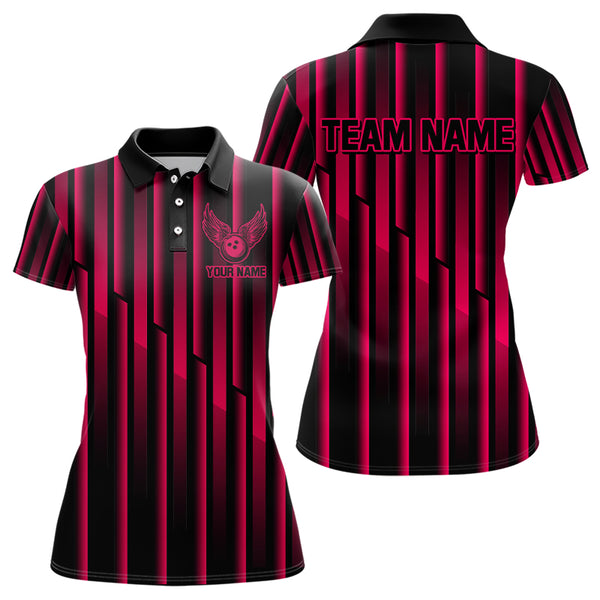 Black and Pink neon light pattern Bowling Polo, Quarter Zip Shirt For Women Custom Team Bowling Jersey NQS9106