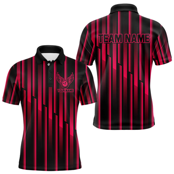 Black and Pink neon lights pattern Bowling Polo, Quarter Zip Shirt For Men Custom Team Bowling Jersey NQS9106