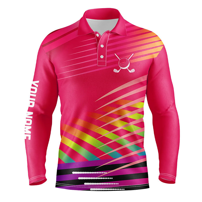 Pink Mens Golf Polo Shirts Custom Name Golf Shirts For Men, Personalized Golf Gifts NQS7734