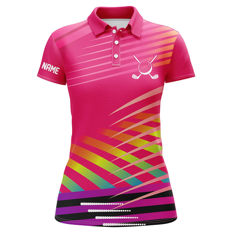 Pink Womens Golf Polo Shirts Custom Name Golf Shirts For Ladies, Personalized Golf Gifts NQS7734