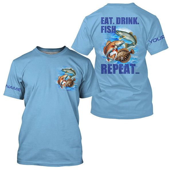 Texas inshore slam Fishing Custom Long Sleeve Performance Fishing shirts Eat Drink Fish Repeat | Blue NQS6292