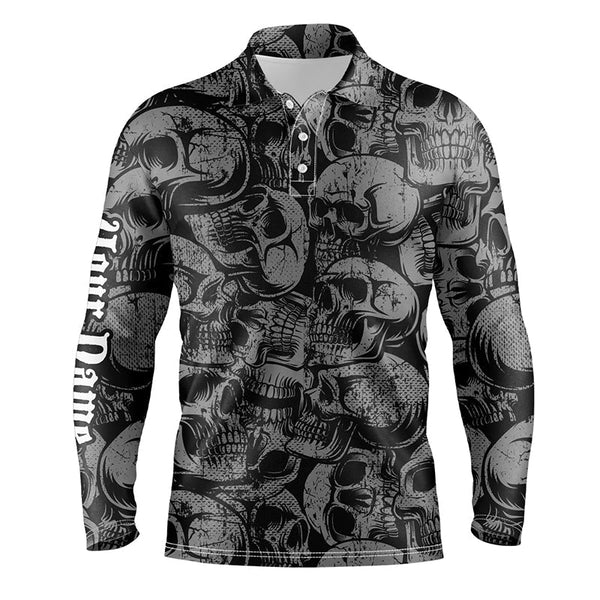 Black skull pattern Mens golf polo shirt custom cool golf shirts for men, best golf gifts NQS6519