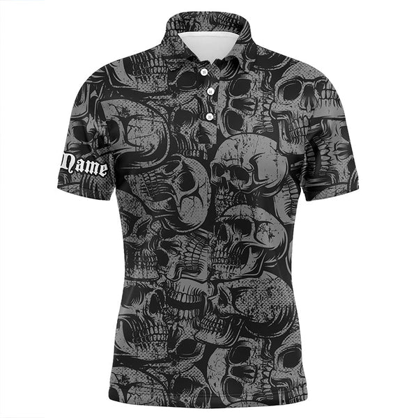 Black skull pattern Mens golf polo shirt custom cool golf shirts for men, best golf gifts NQS6519