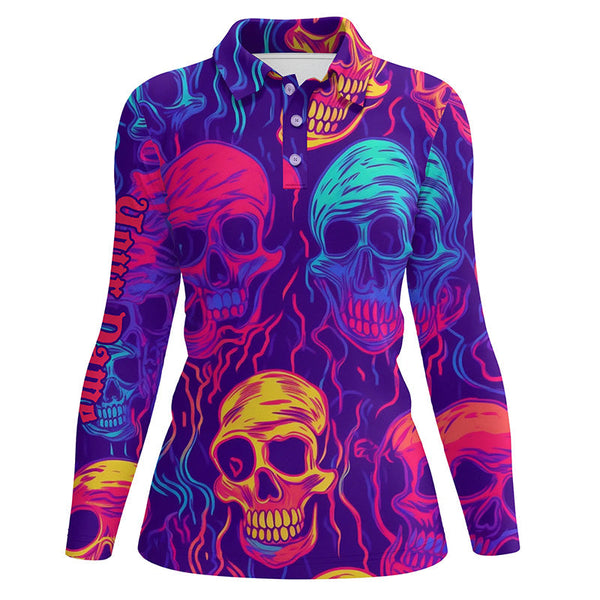 Colorful neon skull pattern Womens golf polo shirts custom golf tops for women, best golf gifts NQS6520
