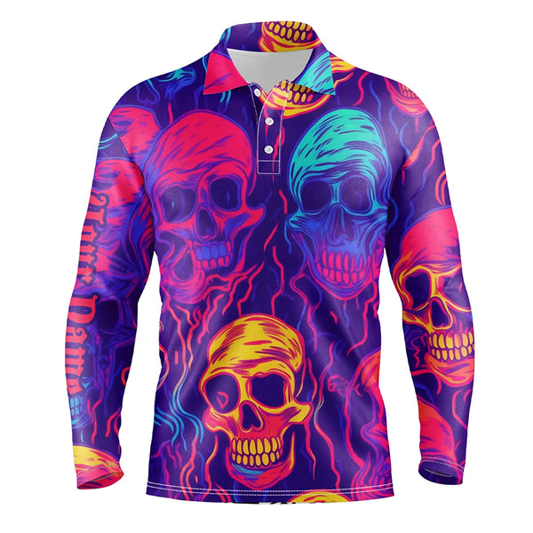 Colorful neon skull pattern Mens golf polo shirt custom men's golf shirts, best golf gifts for men NQS6520