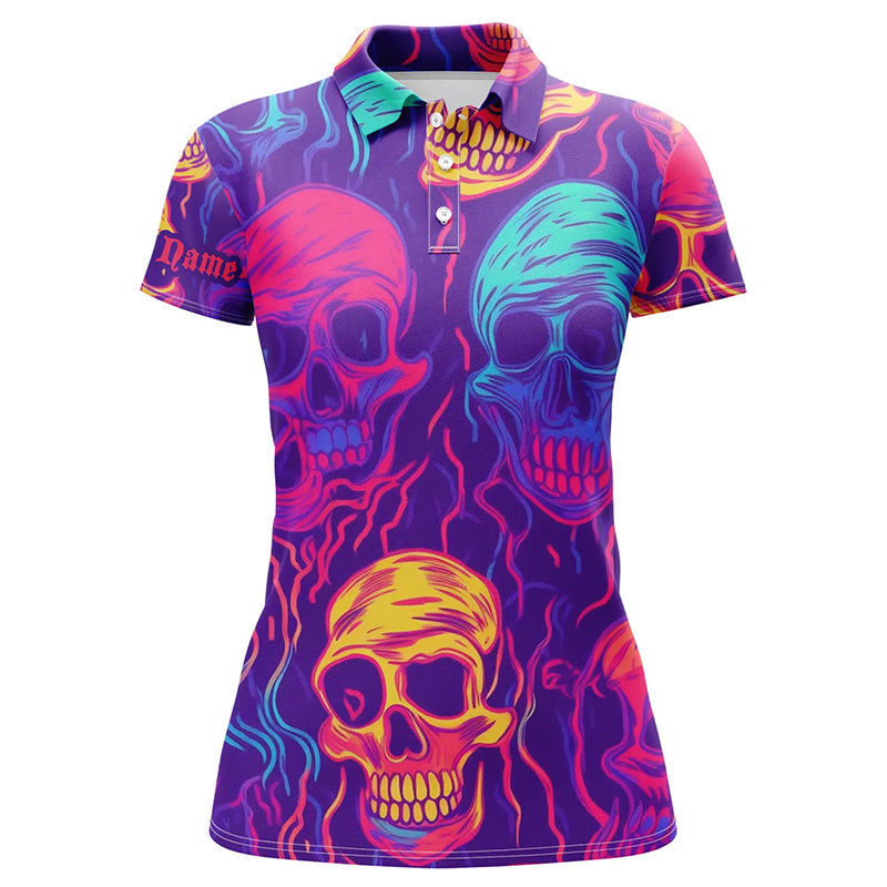 Colorful neon skull pattern Womens golf polo shirts custom golf tops for women, best golf gifts NQS6520