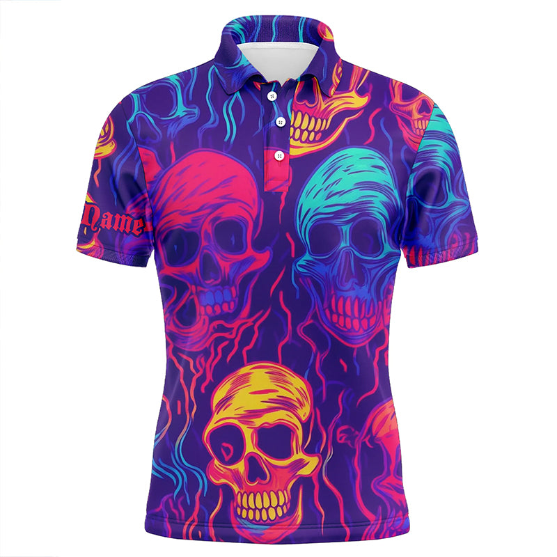 Colorful neon skull pattern Mens golf polo shirt custom men's golf shirts, best golf gifts for men NQS6520