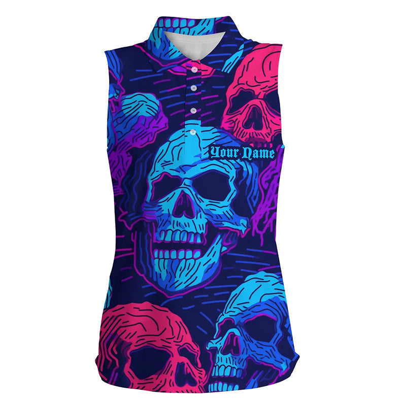 Colorful gradient skull pattern Womens sleeveless polos shirt custom golf tops for women, golf gifts NQS6522