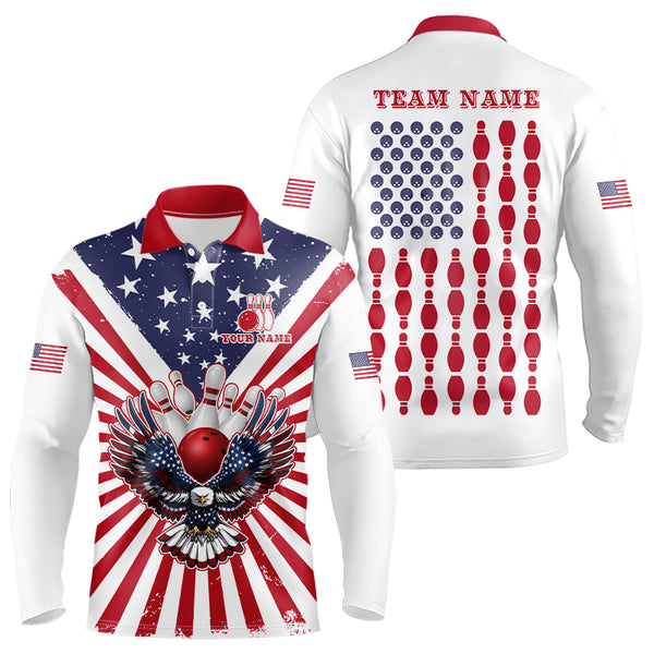 Red, White and Blue American Flag Eagle Bowling Shirts For Men Custom Patriotic Bowling Team Jersey NQS9117