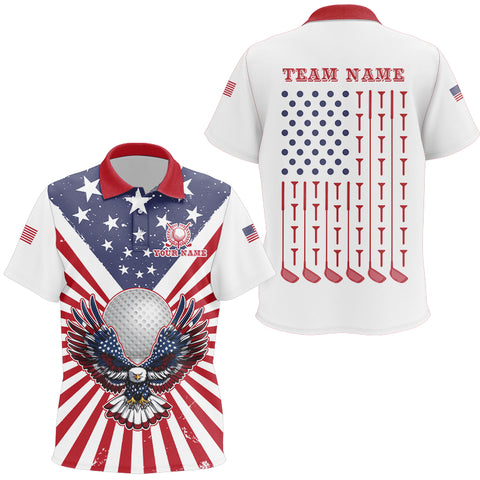 Red, White and Blue American Flag Eagle Kid Golf Polo Shirts Custom Patriotic Golf Top For Kid NQS9118