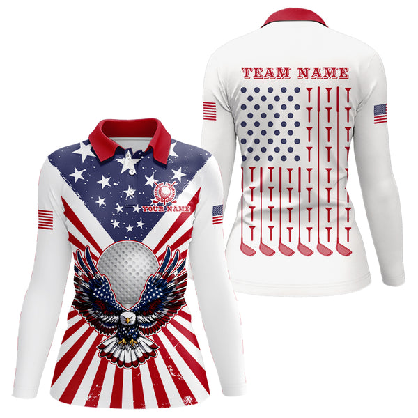 Red, White and Blue American Flag Eagle Womens Golf Polo Shirts Custom Patriotic Ladies Golf Top NQS9118