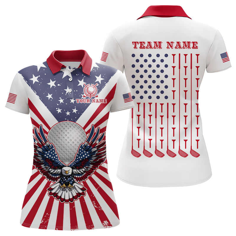 Red, White and Blue American Flag Eagle Womens Golf Polo Shirts Custom Patriotic Ladies Golf Top NQS9118