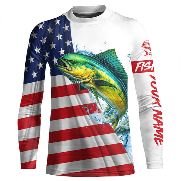 American flag patriotic Mahi mahi fishing Custom UV Protection saltwater long sleeve Fishing Shirts NQS5632