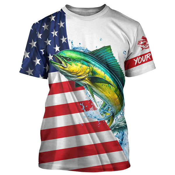 American flag patriotic Mahi mahi fishing Custom UV Protection saltwater long sleeve Fishing Shirts NQS5632